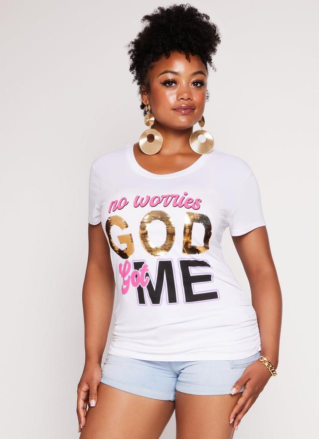 Womens Plus Size No Worries God Got Me Sequin Graphic Tee Product Image