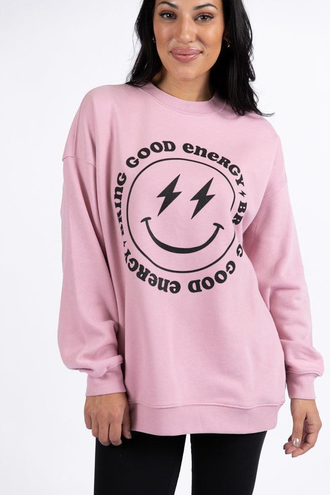 Bring Good Energy Mauve Oversized Graphic Sweatshirt FINAL SALE Product Image