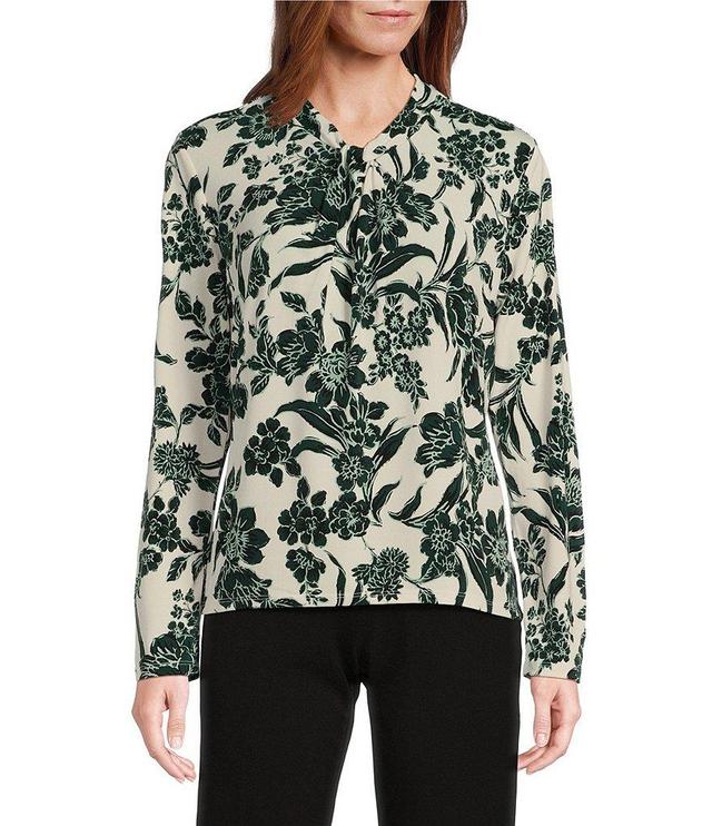 Investments Knit Painterly Floral Long Sleeve Twist Neck Top Product Image