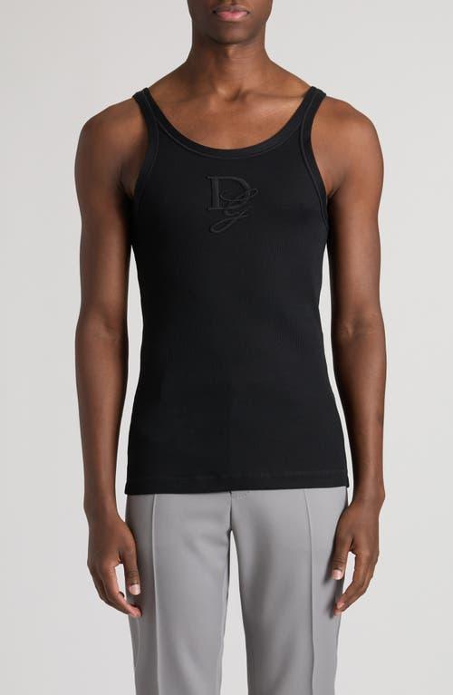 Dolce&gabbana Logo Cotton Rib Tank Top In Black Product Image