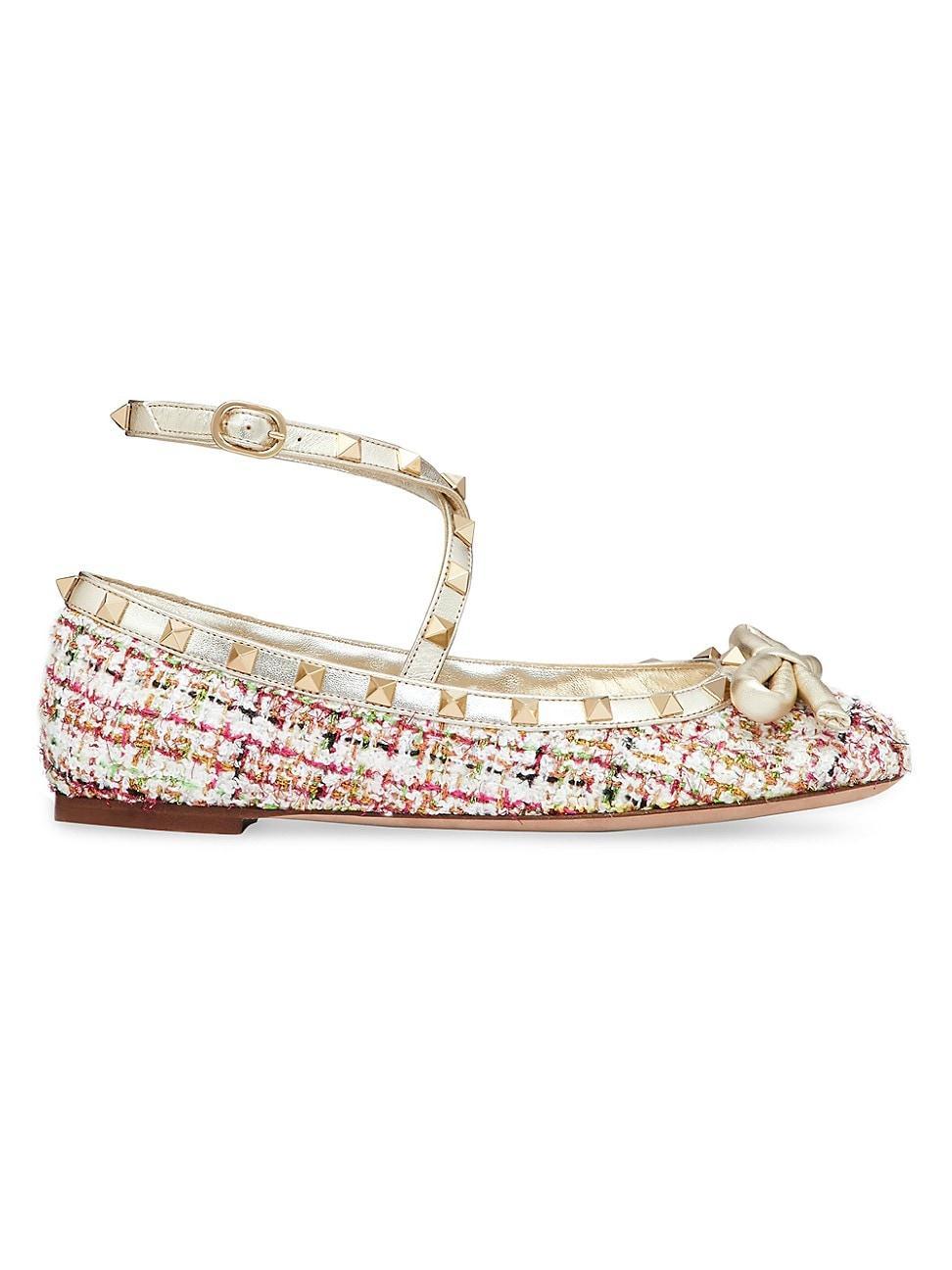 Womens Rockstud Tweed Ballerina Flats Product Image