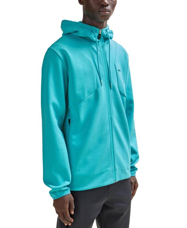 Cotton-blend Zip-up Hoodie With Hd Logo Print In Blue Product Image