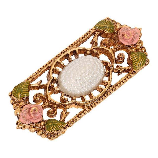 1928 Gold Tone Faux Pearl Pink Flower Rectangle Brooch, Womens Product Image