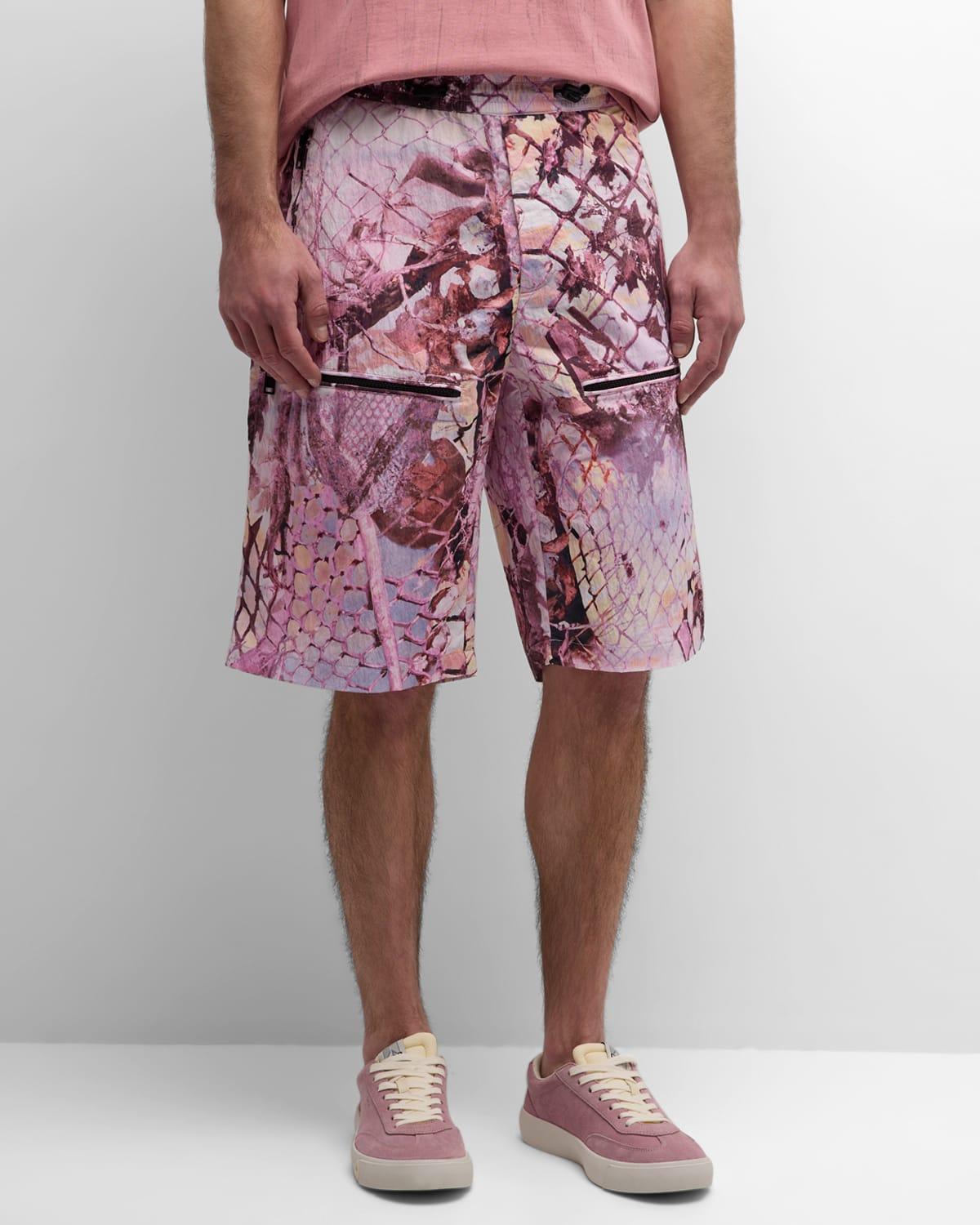 DIESEL P-McKell-Short Abstract Print Crinkled Nylon Shorts Product Image