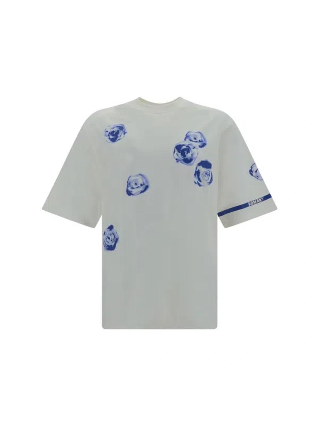 Rose-print Cotton T-shirt In White Product Image