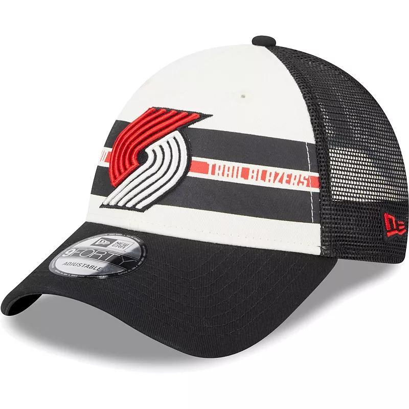 Mens New Era Portland Trail Blazers Stripes 9FORTY Trucker Snapback Hat Product Image