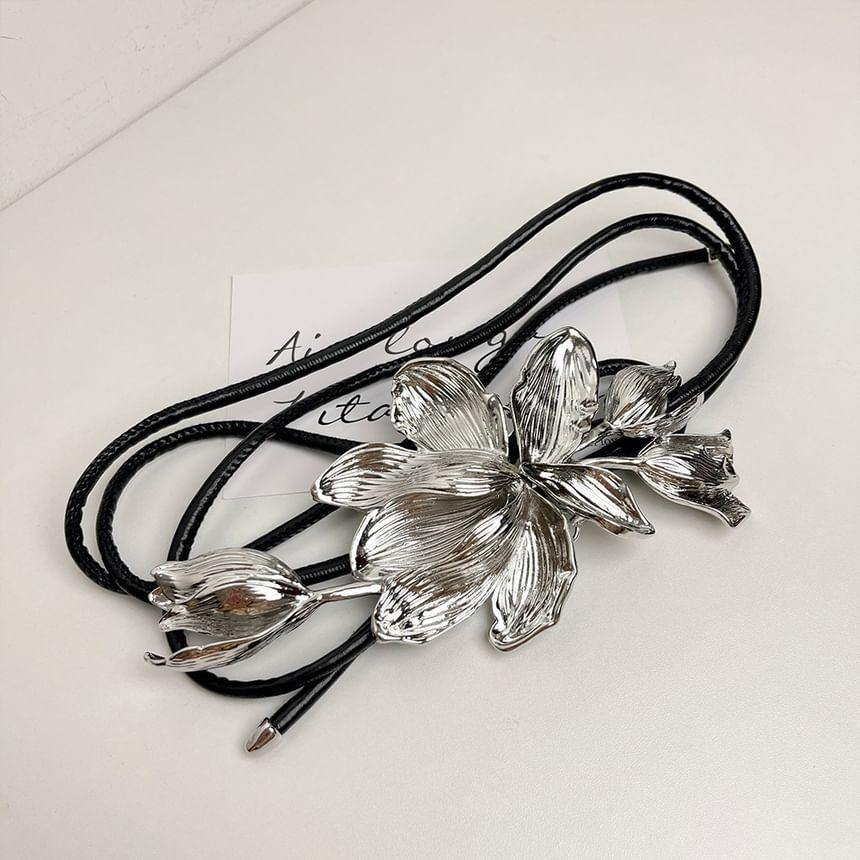 Floral Alloy Faux Leather String Belt Product Image