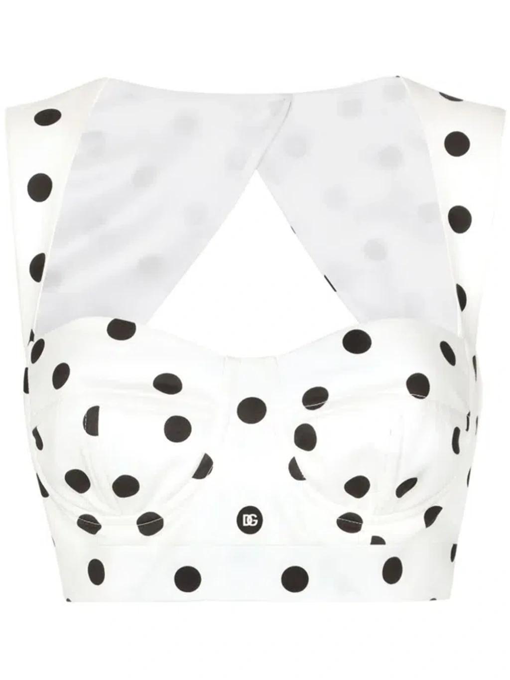 Polka Dot Cotton Bustier Top With In White Product Image