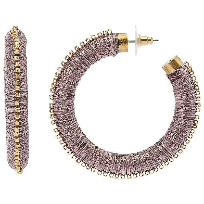 Sonoma Goods For Life Gold Tone Beaded Thread Wrap J Hoop Earrings, Womens, Brown Product Image