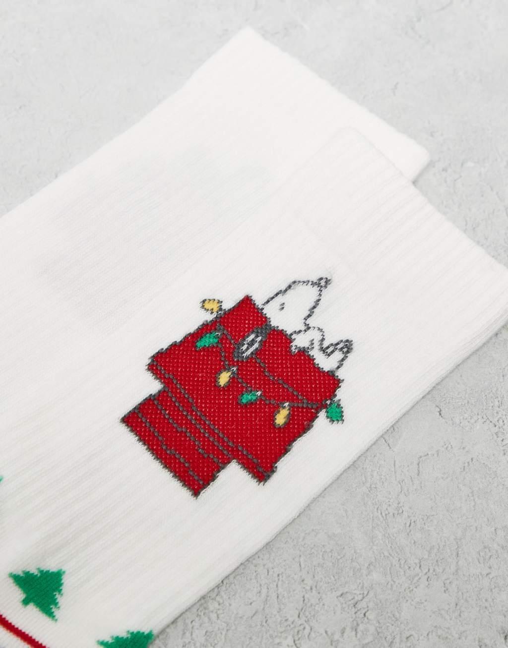 ASOS DESIGN socks with Christmas Snoopy artwork in white Product Image