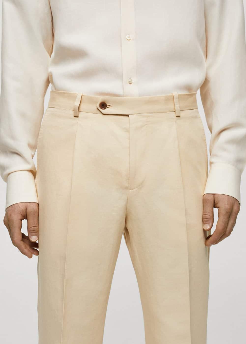 MANGO MAN - Cotton linen suit pants with pleats pastel yellowMen Product Image