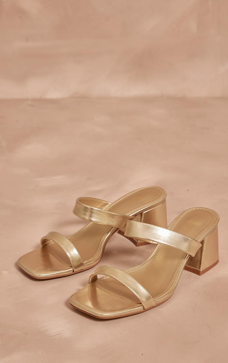 Gold PU Wide Fit Square Toe Block Heeled Mules Product Image