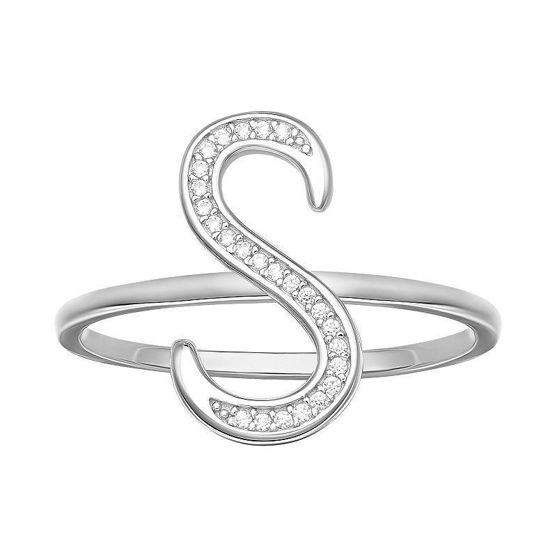 PRIMROSE Sterling Silver Cubic Zirconia Initial Ring, Womens Sterling Silver W Product Image