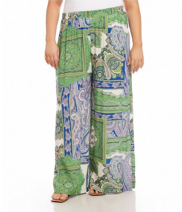 Karen Kane Plus Size Paisley Print Wide-Leg Pull-On Pants Product Image