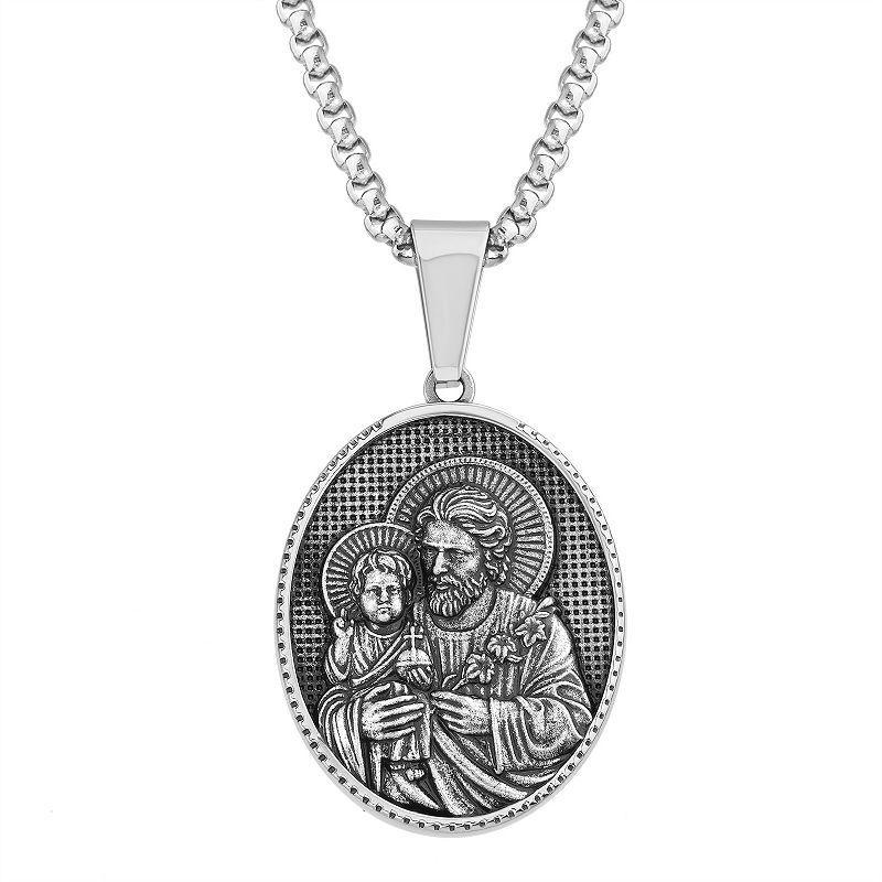 1913 Mens Oxidized Stainless Steel Joseph & Child Pendant Necklace Product Image