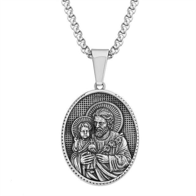 1913 Mens Oxidized Stainless Steel Joseph & Child Pendant Necklace Product Image