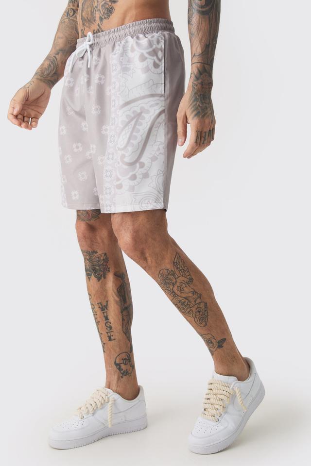 Tall Bandanna Printed Swim Trunks | boohooMAN USA Product Image