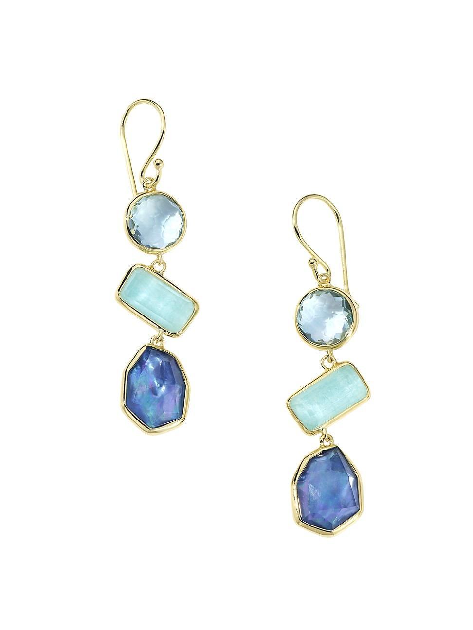 Womens Rock Candy Large 3-Stone Waterfall 18K Yellow Gold, Blue Topaz, Amazonite Doublet & Lapis Triplet Drop Earrings Product Image