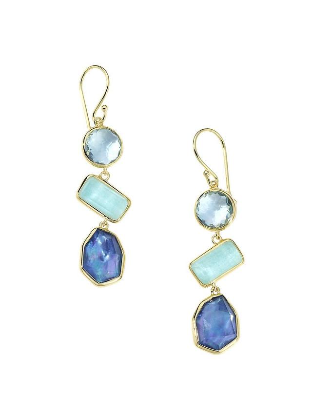 Womens Rock Candy Large 3-Stone Waterfall 18K Yellow Gold, Blue Topaz, Amazonite Doublet & Lapis Triplet Drop Earrings Product Image