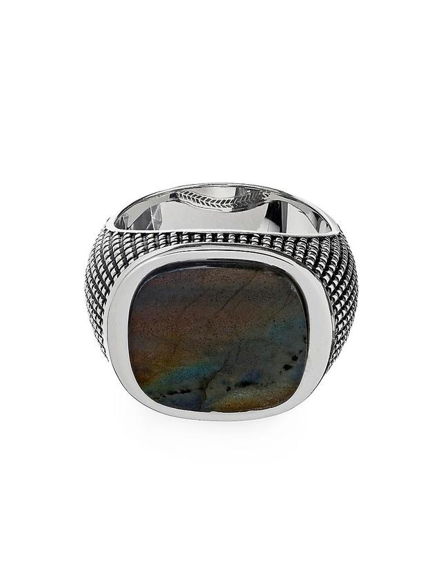 Mens Labradorite & Sterling Silver Signet Ring Product Image