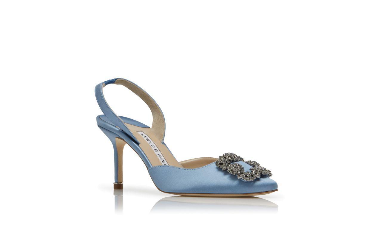 HANGISLI Light Blue Satin Jewel Buckle Slingback Pumps Product Image