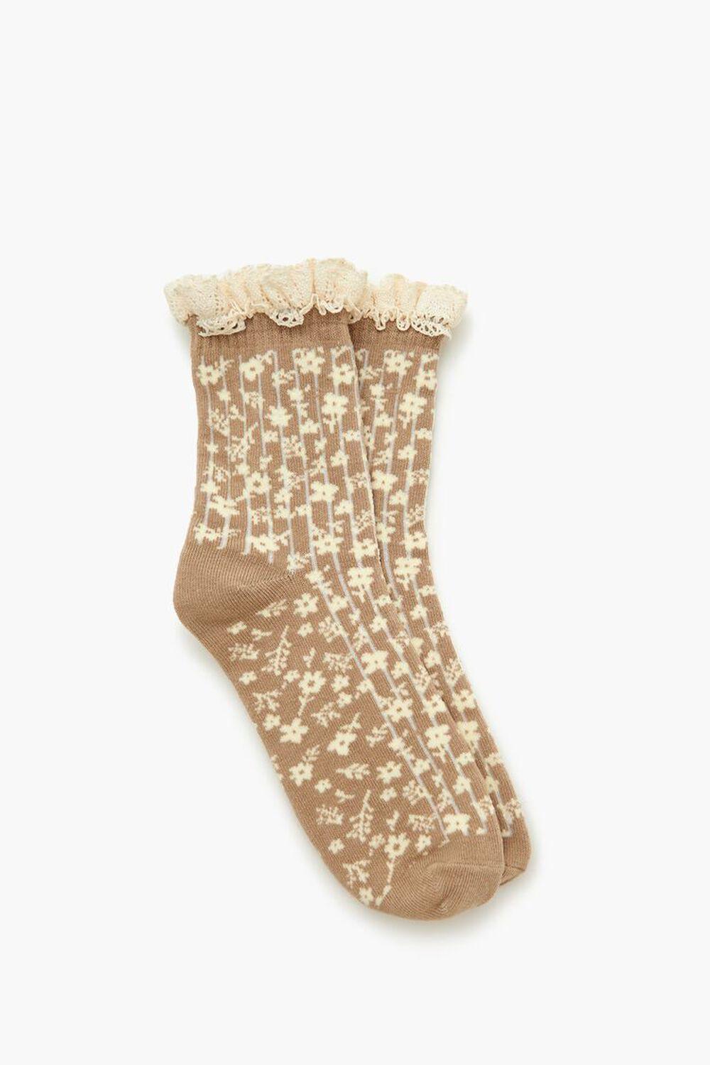 Floral Lace-Trim Crew Socks | Forever 21 Product Image