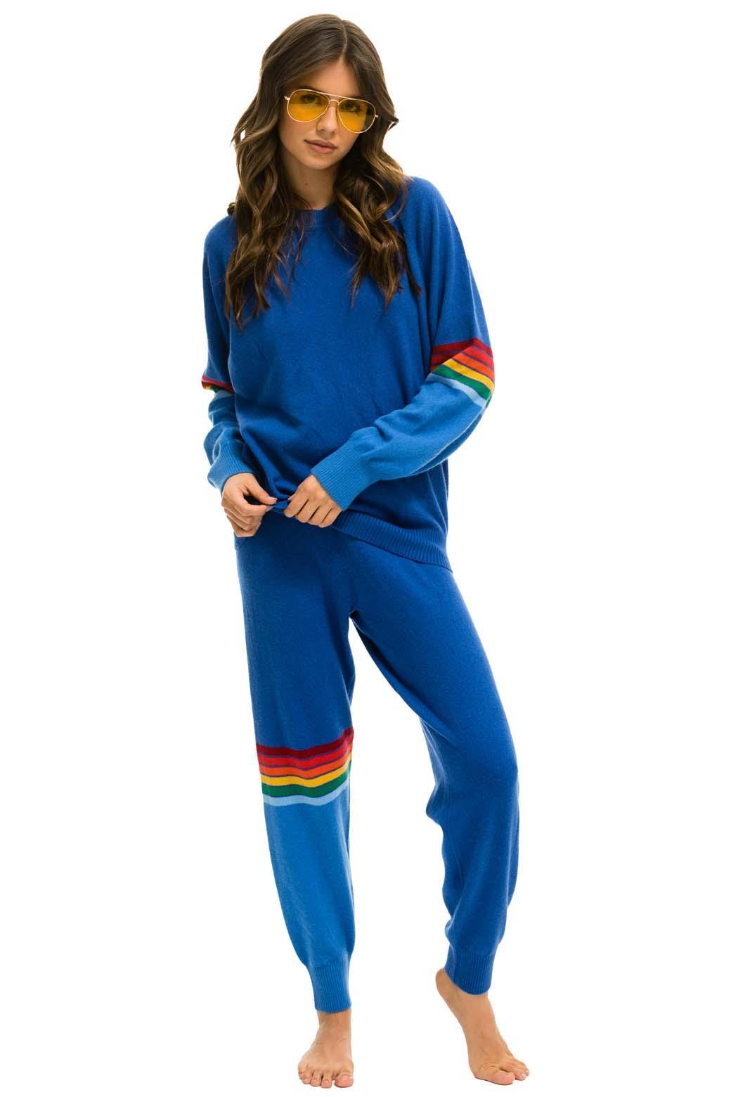 RAINBOW STRIPE CASHMERE LIGHT SWEATER PANT - VINTAGE BLUE Female Product Image