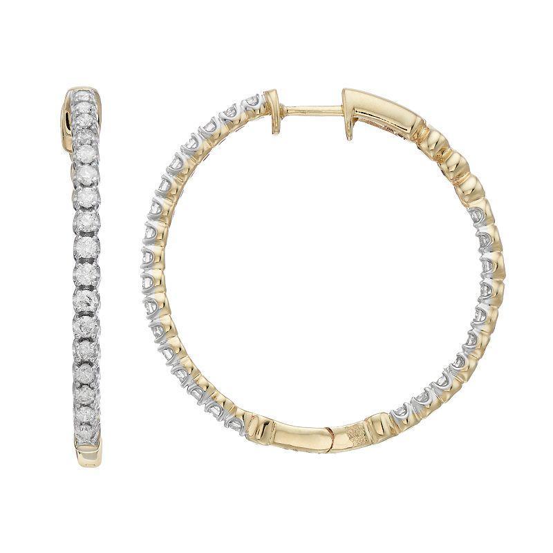 10k Gold 1 Carat T.W. Diamond Hoop Earrings, Womens Product Image