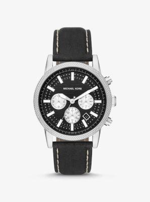 Oversized Hutton Silver-Tone and Leather Watch Product Image