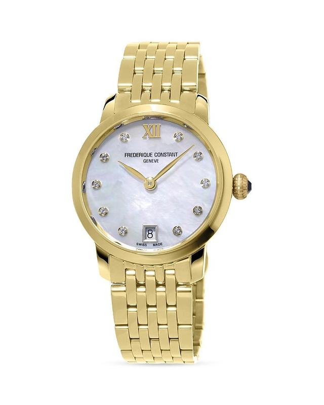 Frederique Constant Womens Swiss Slimline Diamond (1/20 ct. t.w.) Gold-tone Stainless Steel Bracelet Watch 30mm - Gold-tone Product Image