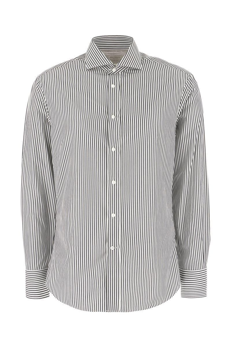 Stripe-print Cotton Shirt In Grey Product Image