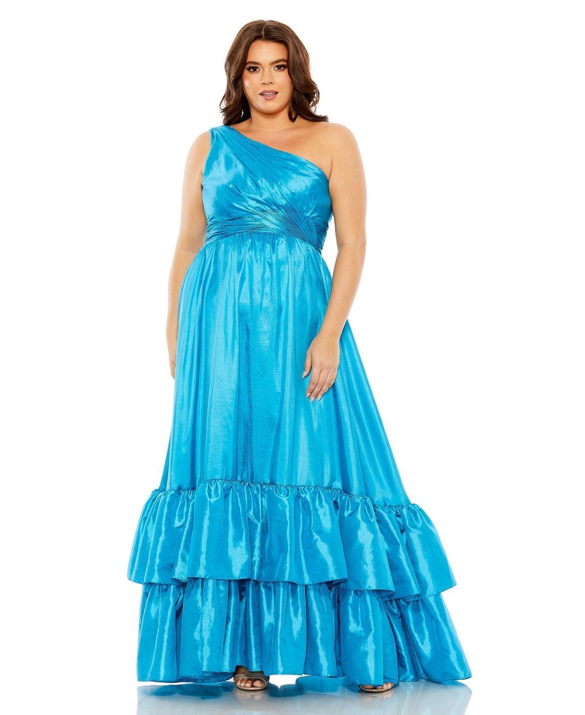 Mac Duggal Womens One Shoulder Asymmetrical Ruffle Hem Gown Product Image