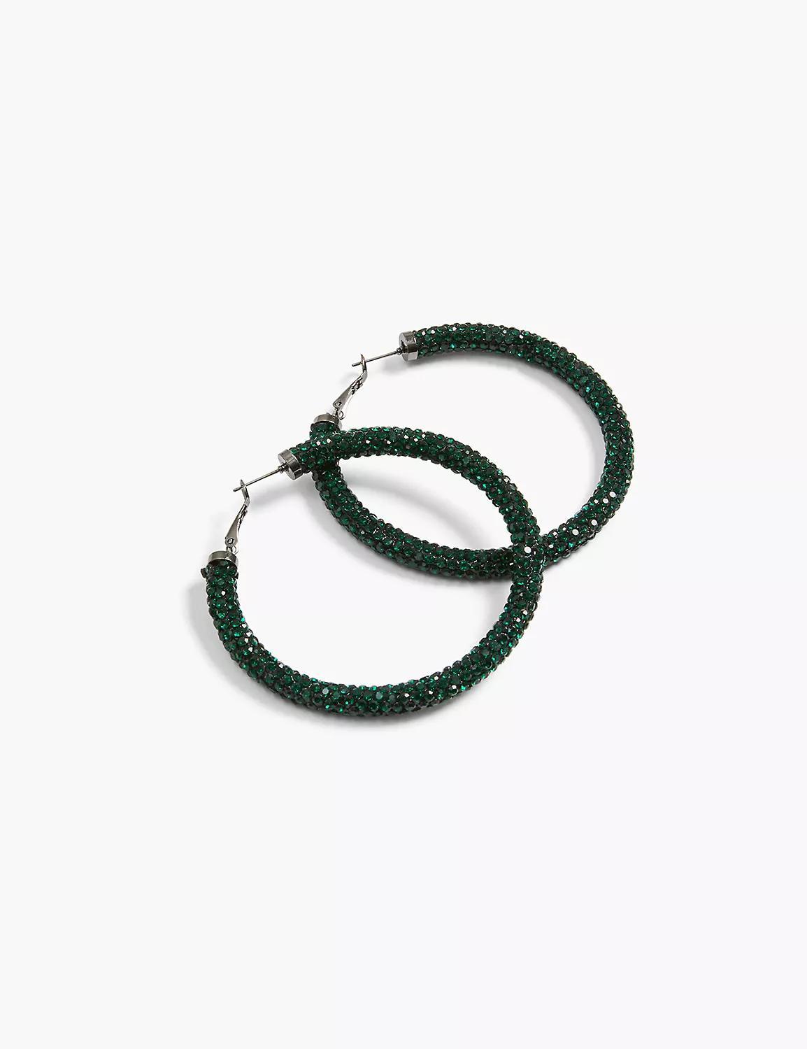 Green Crystal Hoop Earrings Product Image