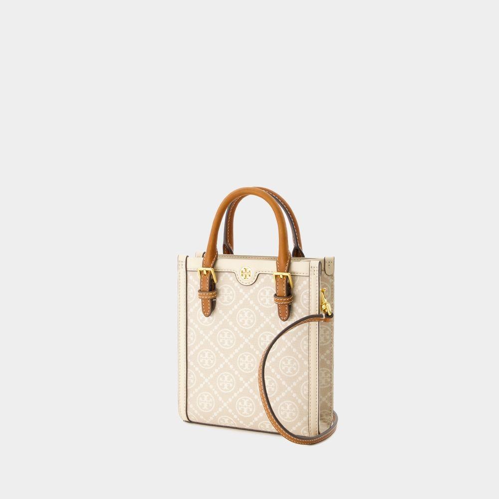 TORY BURCH T Monogram Mini Shopper Bag -  - Cotton - Ivory In White Product Image