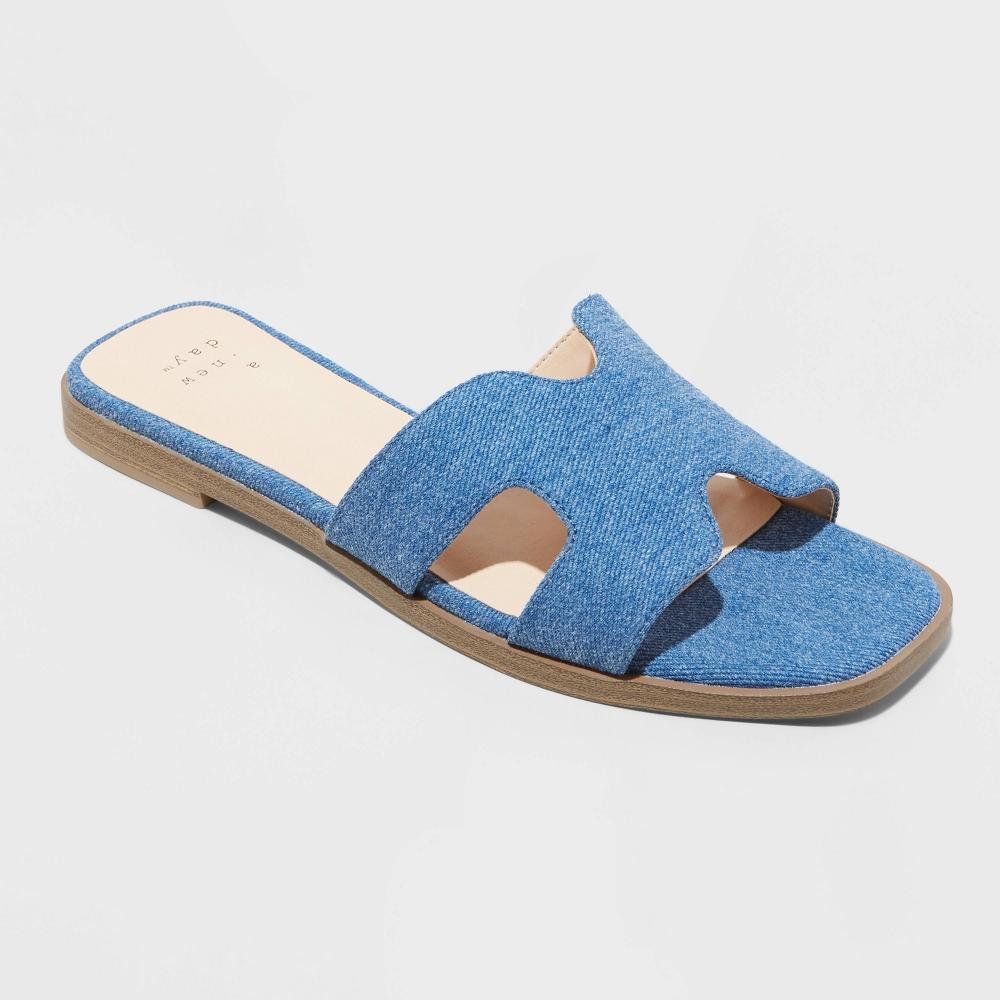 Womens Nina Slide Sandals - A New Day Blue Denim 9 Product Image