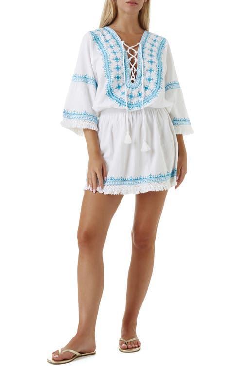 Melissa Odabash Martina Embroidered Lace-Up Linen & Cotton Cover-Up Dress Product Image