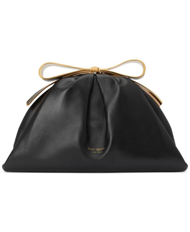 Kate Spade New York Bridal Smooth Leather Bow Frame Clutch (Black) Handbags Product Image