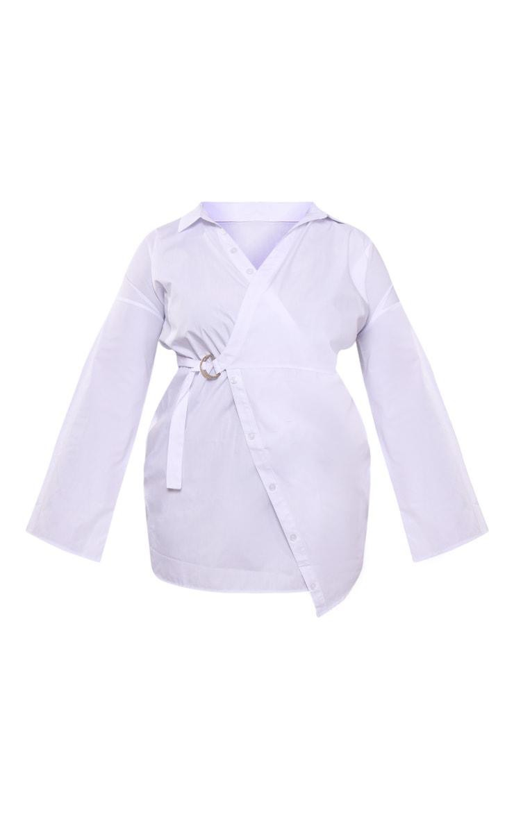 Plus White Wrap Front Belt Detail Shirt Dress Product Image