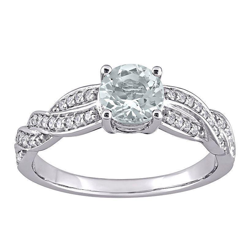 Stella Grace 14k White Gold Aquamarine & 1/4 Carat T.W. Diamond Twist Ring, Womens Multicolor Product Image