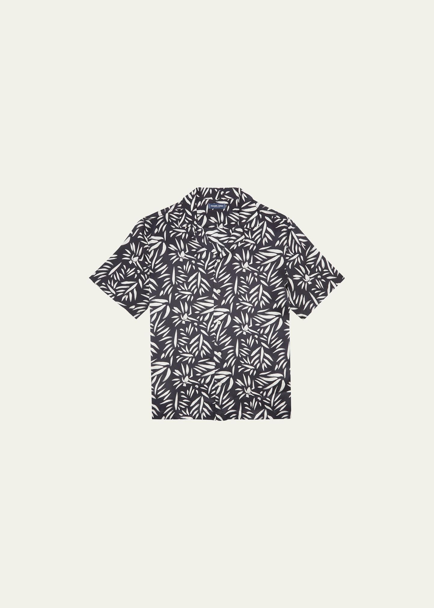 Mens Silk Leaf-Print Camp Shirt Product Image