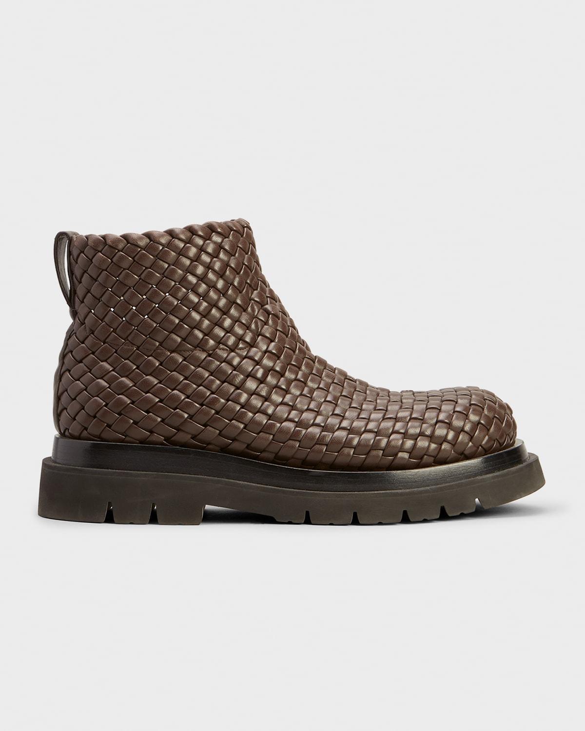 Mens Lug-Sole Woven Leather Ankle Boots Product Image