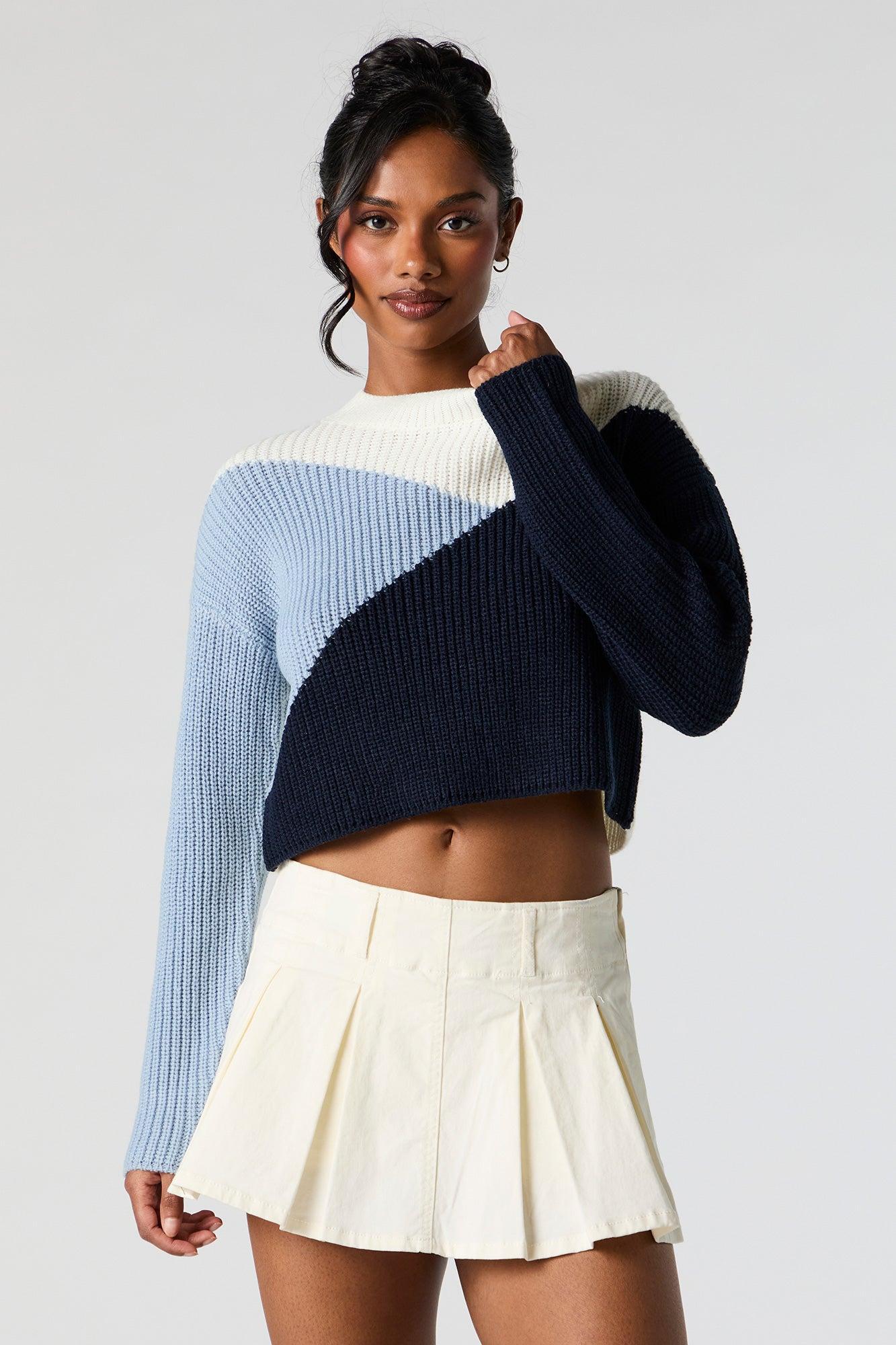 Colourblock Ribbed Knit Crewneck Sweater Female Product Image