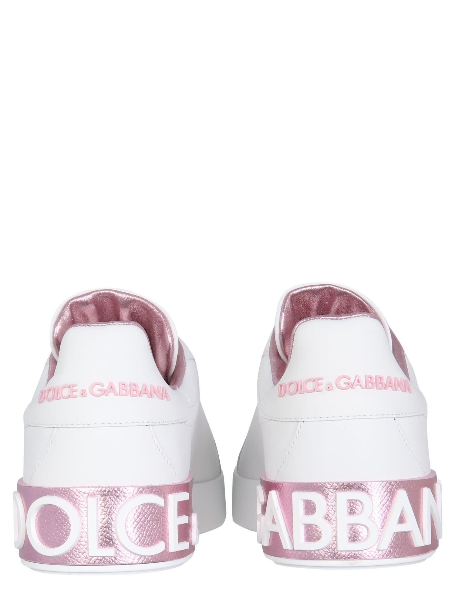 DOLCE & GABBANA Dolce And Gabbana White And Pink Portofino Sneakers In Bianco Rosa Product Image