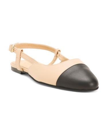 Leather Cap Toe Sling Back Flats for Women product image