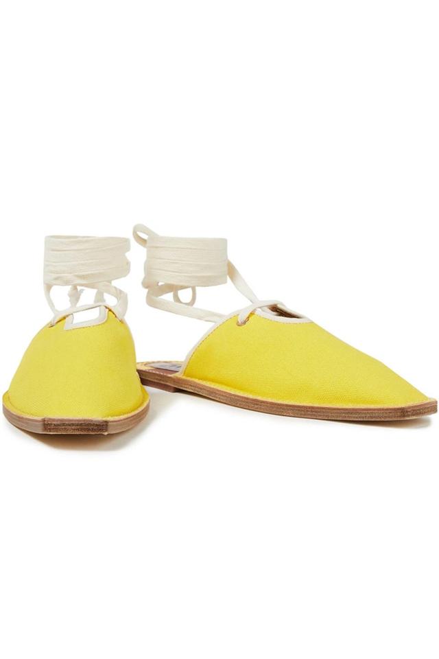 Striped Cotton-canvas Slippers In Yellow Product Image