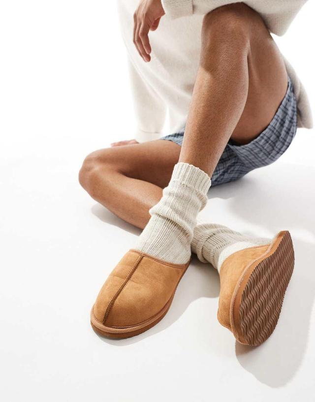 Jack & Jones faux suede slip-on slippers in tan Product Image