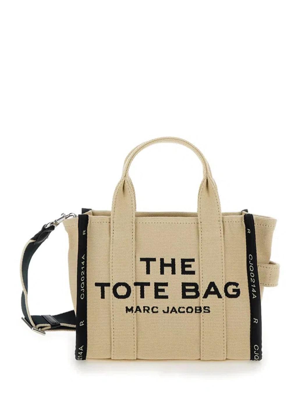 MARC JACOBS Beige Handbag With Jacquard Logo In Cotton Blend Canvas Woman In Neutrals Product Image