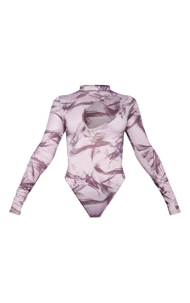 Grey Slinky Printed Cut Out Bodysuit Product Image