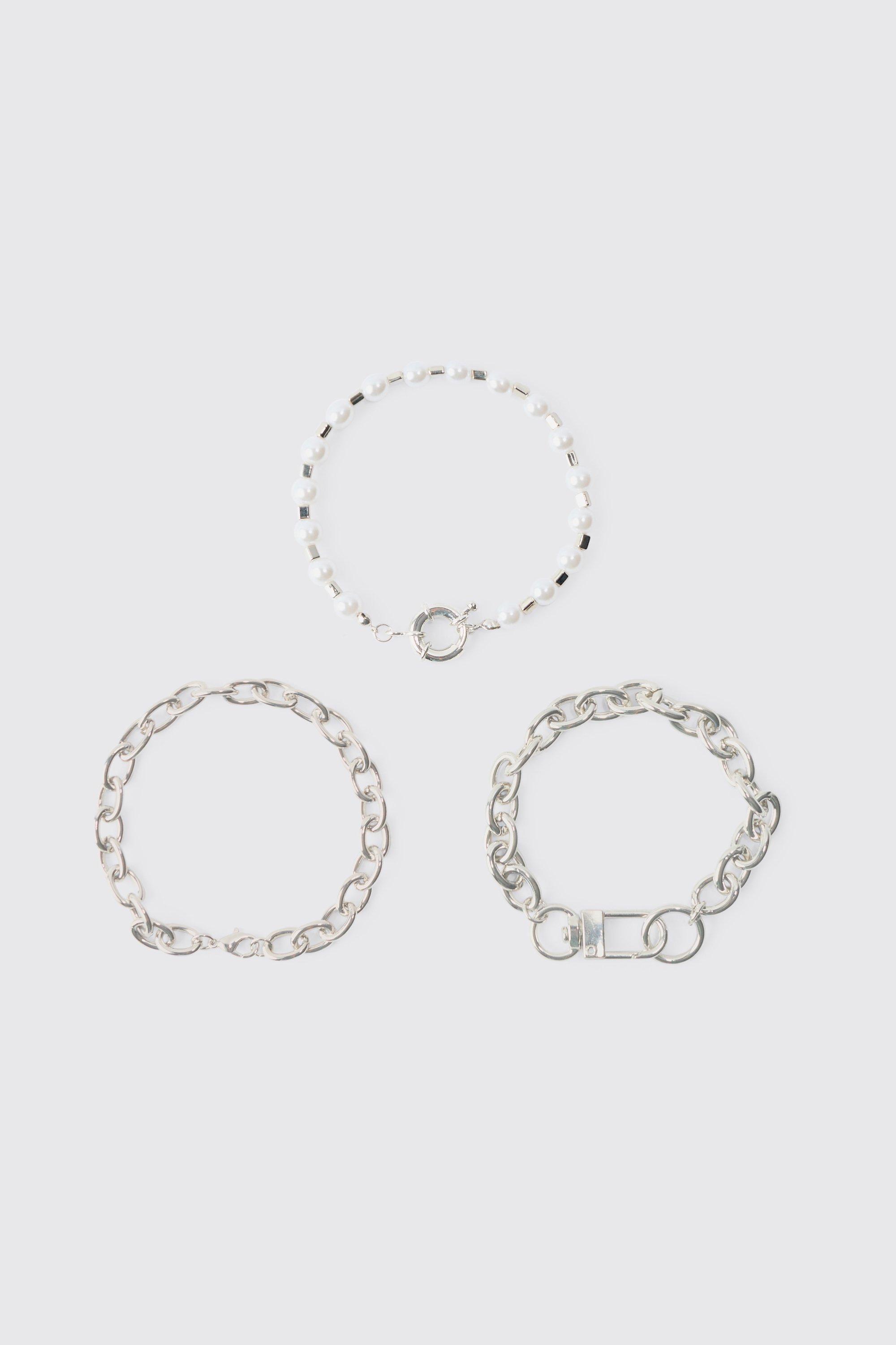 3 Pack Chain Bracelets | boohooMAN USA Product Image