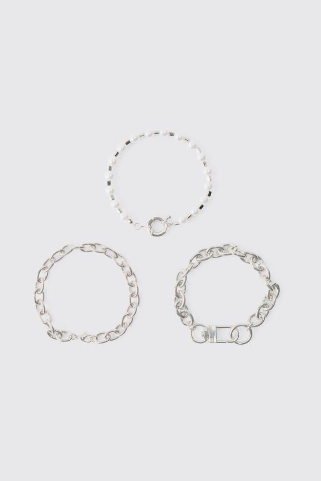 3 Pack Chain Bracelets | boohooMAN USA Product Image